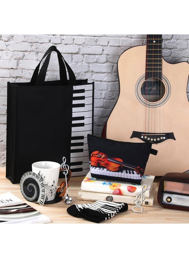 Potchen 7 Pieces Music Appreciation Gift Set Include Ceramic Music Coffee Mug Piano Handbag Sock Cosmetic Bag Guitar Bottle Opener Spoon Insulated Coaster for Art Lover Teacher(Guitar Style 2) - Image 4