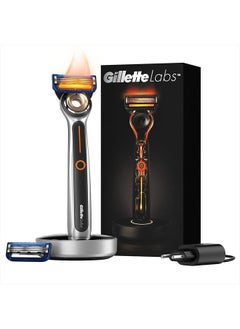 Heated Razor for Men, Starter Shave Kit by GilletteLabs, 1 Handle, 2 Razor Blade Refills, 1 Charging Dock