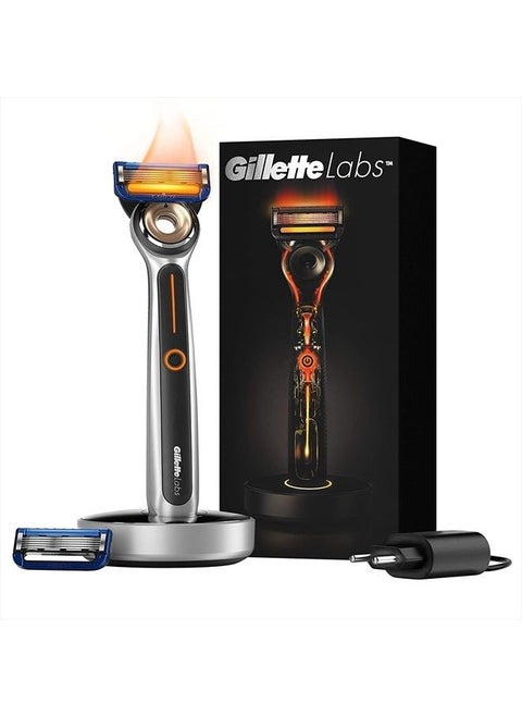 Heated Razor for Men, Starter Shave Kit by GilletteLabs, 1 Handle, 2 Razor Blade Refills, 1 Charging Dock