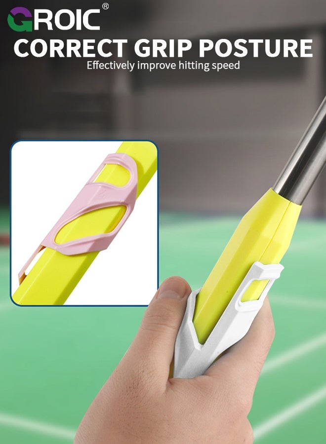 GROIC 2 Pcs 2 Pcs Badminton Racket Grip Corrector, Badminton Grip Aid Badminton Training Training Tool Ergonomic Posture Correction Paddle Grip Aid for Beginner  White & Yellow - Image 4
