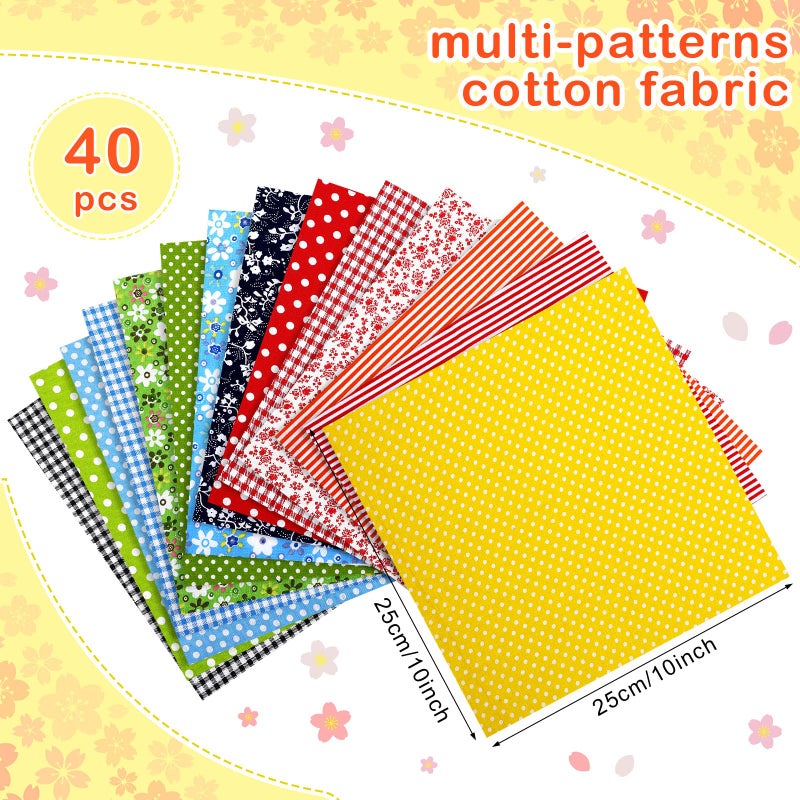 Tegeme 40 Pcs 10 x 10 Inches Cotton Fabric Bundle Squares Precut Fabric Squares Multi Color Floral Fat Sheets for Craft DIY Quilting Sewing(Simple Patterns) - Image 2