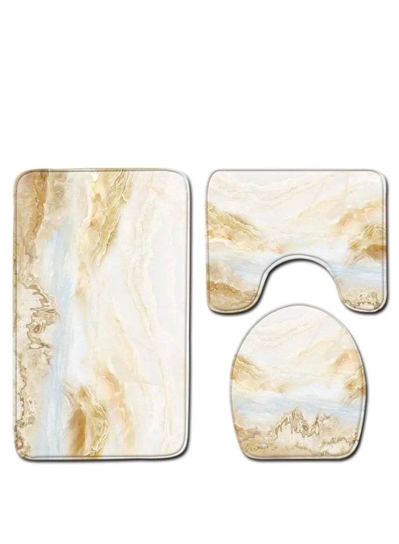 Bluejw Marble Bathroom Rug Set,3 Pieces Bath Mats Set For Bathroom,Vintage Style Non-Slip Washable Cover Floor Rug Decorations For Kitchen Bathroom Bedroom - Image 1
