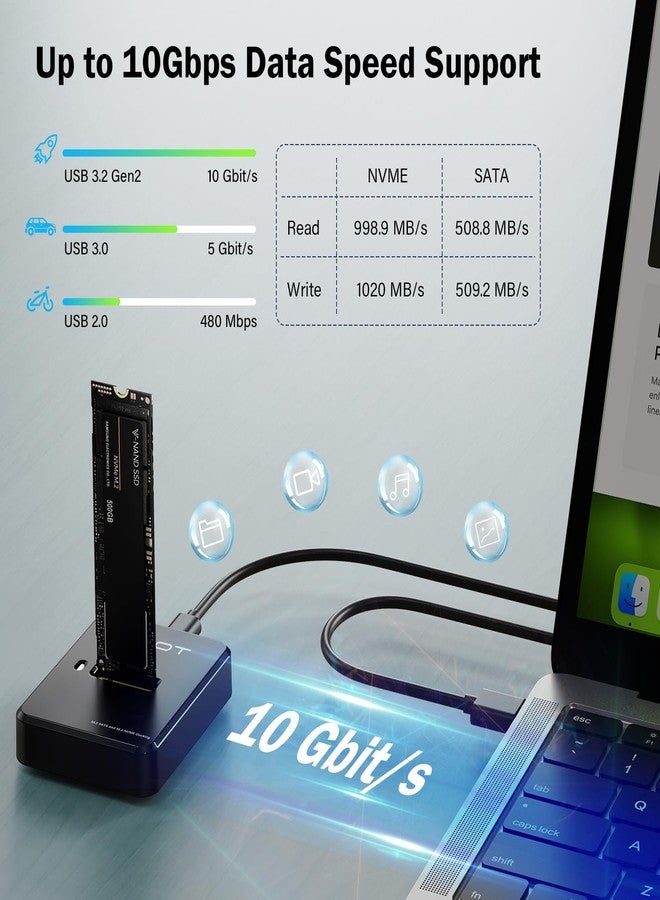 AMZPILOT M.2 NVMe & SATA to USB C Docking Station, M.2 SSD to USB A C Reader Adapter for Both M Key & B+M Key NVMe PCIE and SATA NGFF SSD Dock, Size for 22110 2280 2260 2242 2230 Enclosure - Square - Image 4