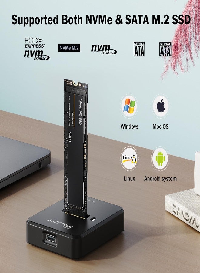 AMZPILOT M.2 NVMe & SATA to USB C Docking Station, M.2 SSD to USB A C Reader Adapter for Both M Key & B+M Key NVMe PCIE and SATA NGFF SSD Dock, Size for 22110 2280 2260 2242 2230 Enclosure - Square - Image 2