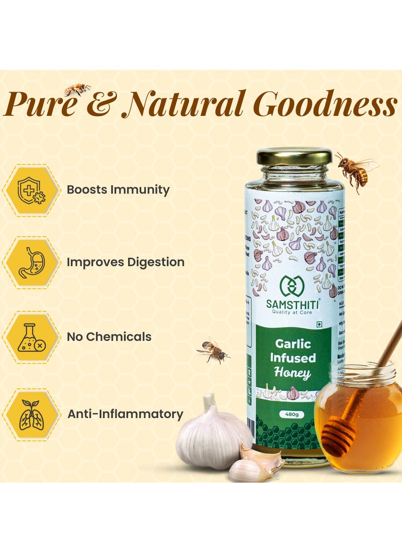 Samsthiti Garlic Infused Honey, 100% Pure Organic Honey with Natural Garlic Extract, No Added Sugar or Preservatives, Ayurvedic Health Tonic, Honey for Immunity, Digestion, Cold & Heart Health – 480g  - Image 5