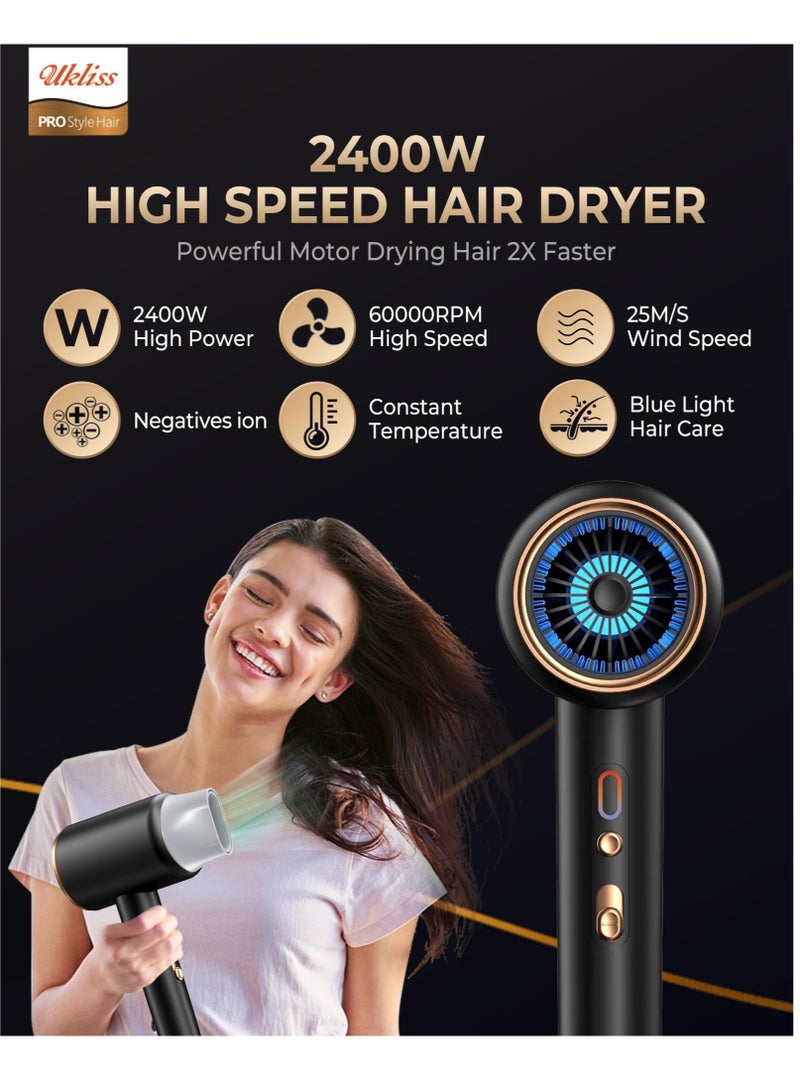 SOLARAE Hair Dryer, Portable Hairdryer with Diffuser & Concentrator,  with 2400W and 60000 RPM Powerful AC Motor, Blow Dryer with 2 Speed 3 Heat Setting, Cool Shot Button, for Home, Salon, Travel - Image 2