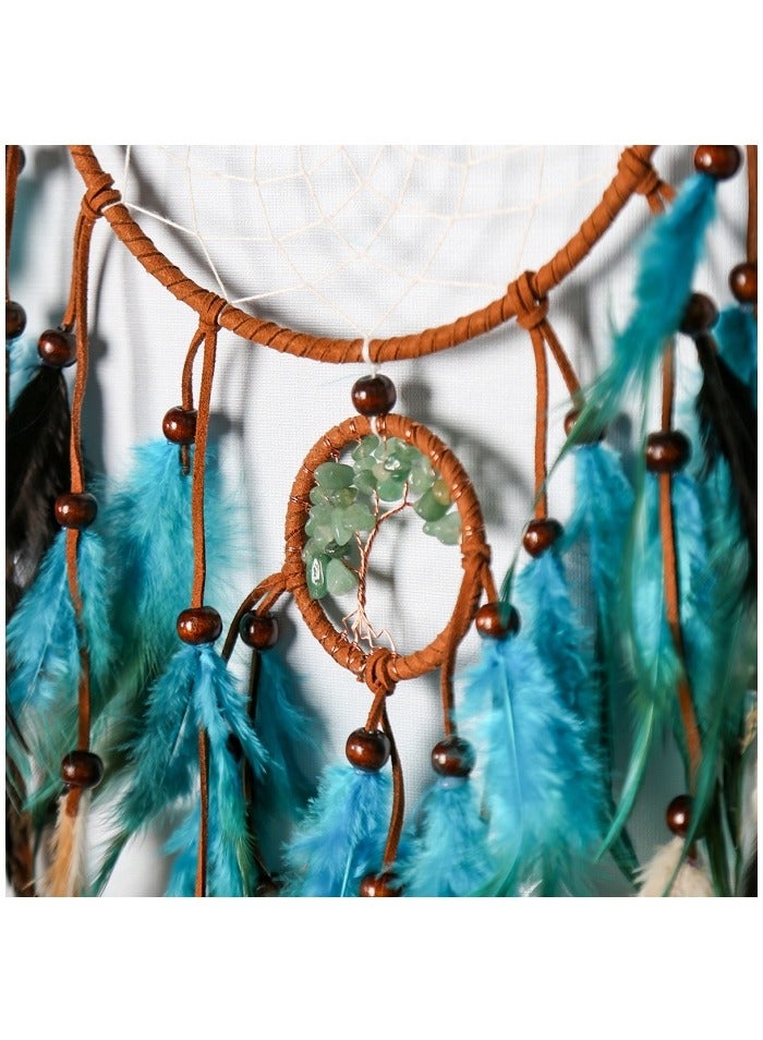 Handmade Dreamcatcher Wall Hanging - Blue Tree of Life with Feathers - for Kids Room/Bedroom  Wedding Decor  - Image 2