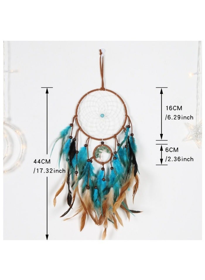 Handmade Dreamcatcher Wall Hanging - Blue Tree of Life with Feathers - for Kids Room/Bedroom  Wedding Decor  - Image 4
