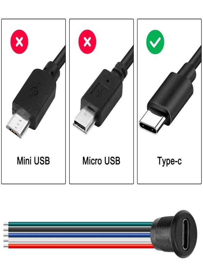 MEIRIYFA Type-C Female Chassis 5P 24AWG Wire,USB Type C Waterproof Pigtail Extension Power Cable Type C to 5 PIN Bare Wire Open End Connector for DIY (5PCS) - Image 5