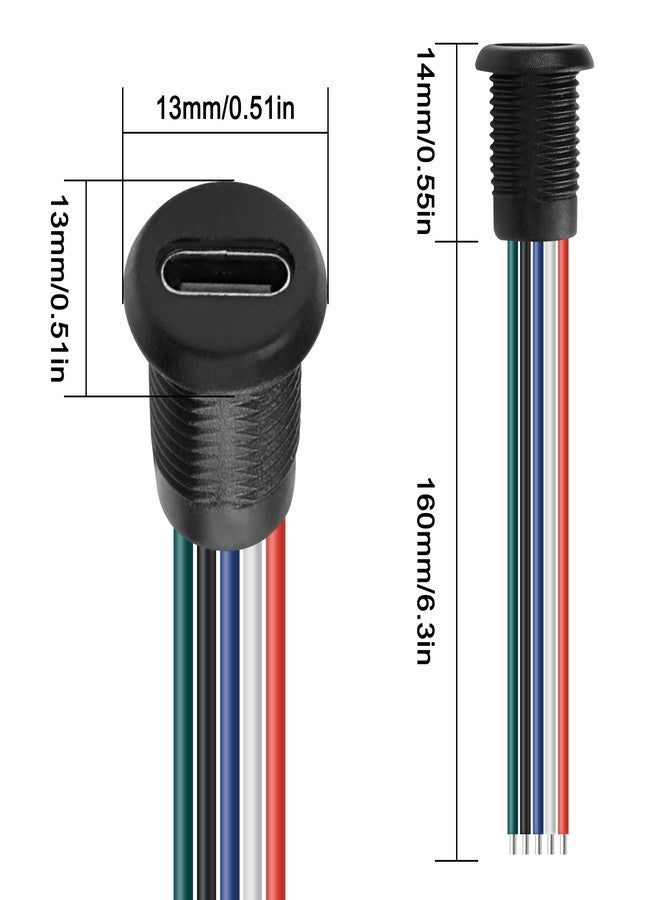 MEIRIYFA Type-C Female Chassis 5P 24AWG Wire,USB Type C Waterproof Pigtail Extension Power Cable Type C to 5 PIN Bare Wire Open End Connector for DIY (5PCS) - Image 2