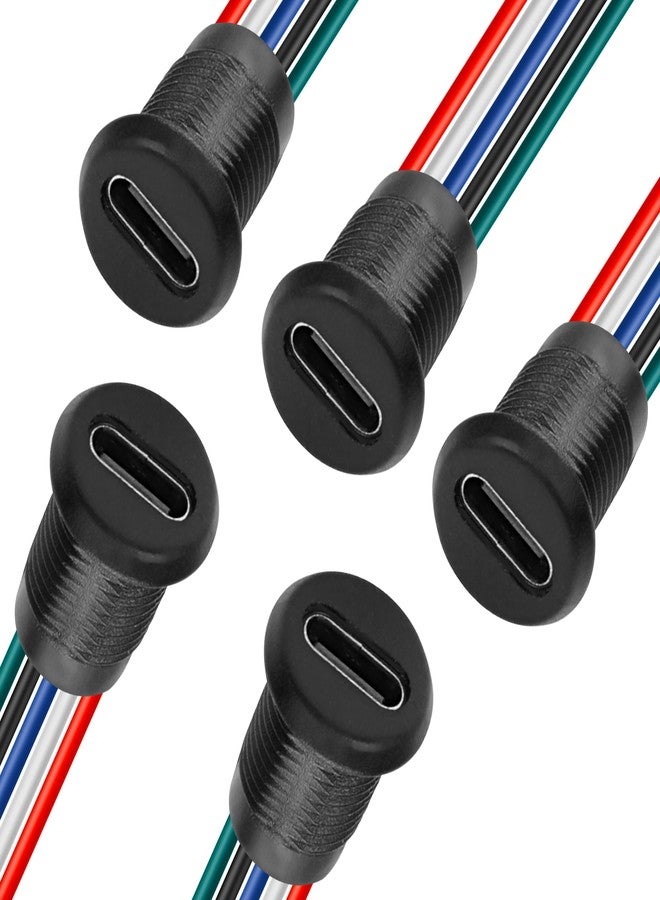 MEIRIYFA Type-C Female Chassis 5P 24AWG Wire,USB Type C Waterproof Pigtail Extension Power Cable Type C to 5 PIN Bare Wire Open End Connector for DIY (5PCS) - Image 4
