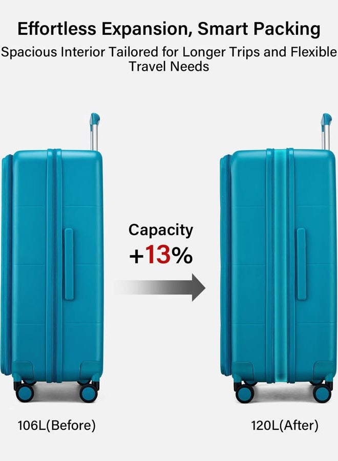 Hanke Hardside Expandable Large Checked Luggage, 28 Inch Top Opening Trunk Luggages with Spinner Wheels, All-PC Hard Shell Suitcase, Lightweight TSA Approved (Caribbean Blue, 120L) - Image 2