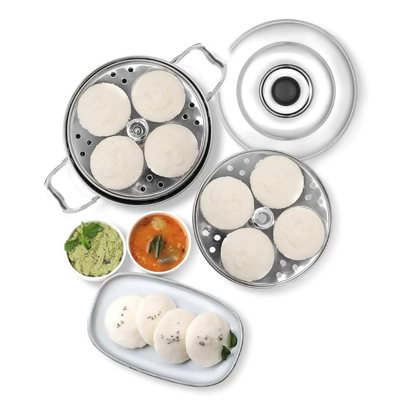 AadiVeer AadiVeer Stainless Steel Premium Idli Maker Idli Cooker Idli Pot idli KadaiWith Sturdy Bakelite Handles And Knob 2 Plates 8 Idlies - Image 4