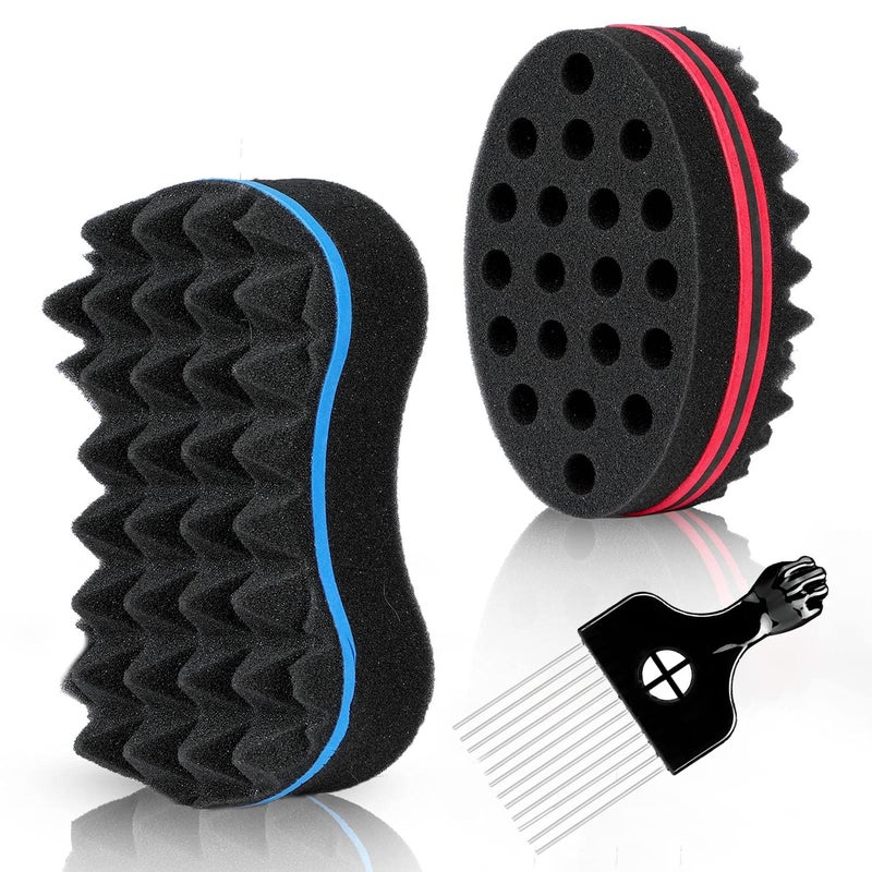 Supaze 3Pcs Hair Styling Set for All  Curl Brush Twist Sponge for Textured Hair with Metal Pick