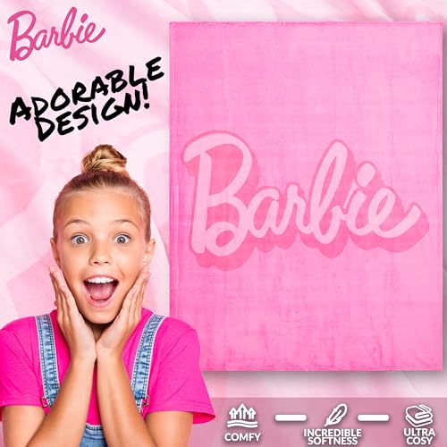 Barbie Fleece Throw Blanket, Cozy Soft Bed Throw Bedroom Decor Plush Throw Comforter 59 x 51 inches for Bedroom Travel Sleepovers, Cute Gifts - Image 3