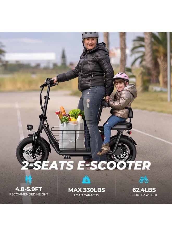 Wind Horse Electric Bike 850W Motor with Dual Seat, 48V10Ah Battery, 50KM/H Speed, 40KM Range, Dual Suspension and Storage Basket, E-Bike with Helmet and Safety Vest  - Image 2