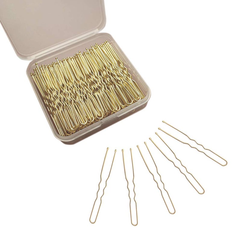 ScivoKaval U Shaped Hair Pins 120 Pcs Professional U Pins for Women Girls Hairdressing Salon with Clear Storage Box Golden Champagne Blonde Gold 6 cm 236 inches