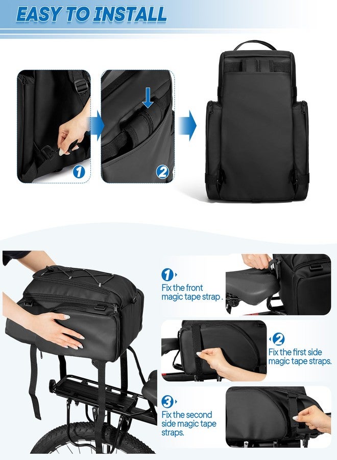Smasrob Bicycle Bags for Bikes Rear Rack with Double Shoulder Straps and Night Reflective Strips, Bike Trunk Bag for Cycling, Commuting, Travel, Black - Image 5