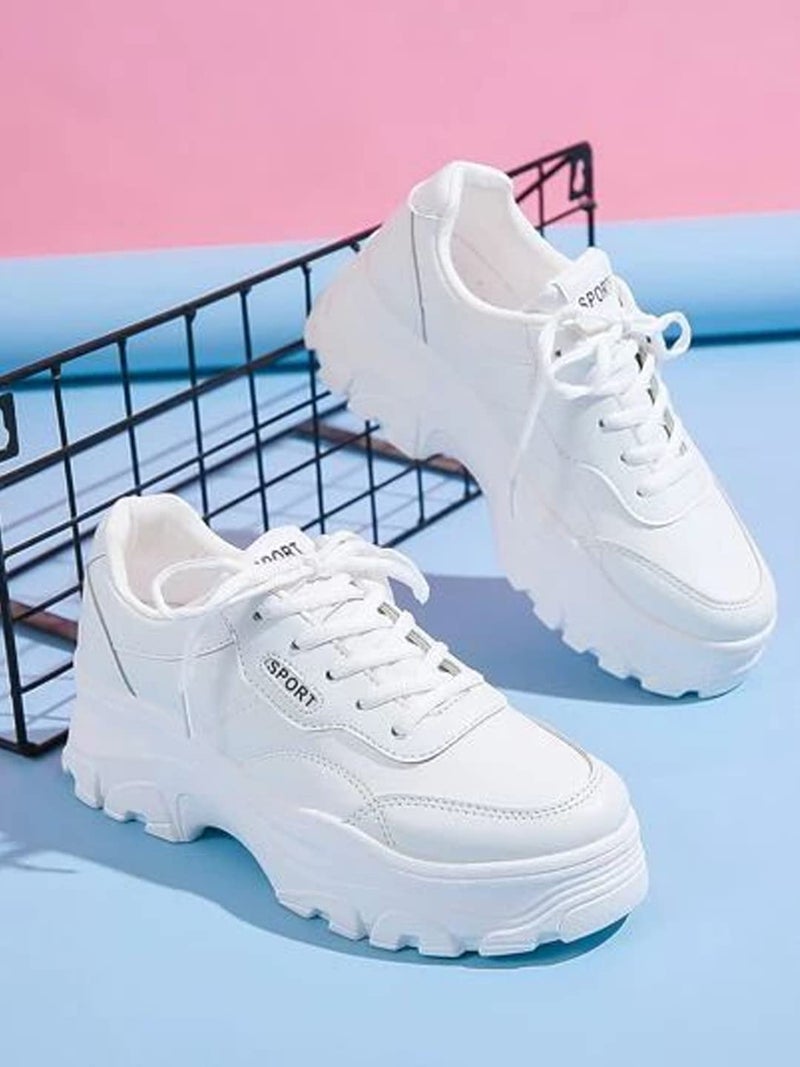 Shoetopia Shoeopia Lace-up Detail White Chunky Sneakers for Women & Girls /UK7 - Image 5