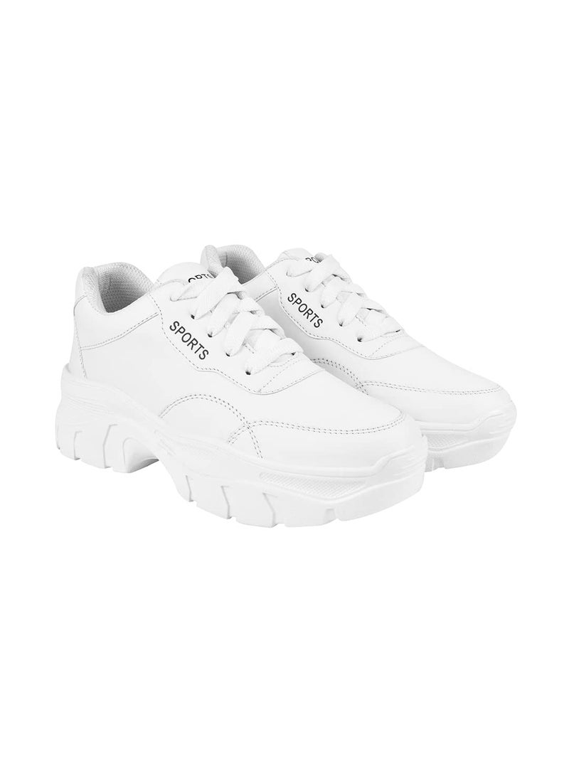 Shoetopia Shoeopia Lace-up Detail White Chunky Sneakers for Women & Girls /UK7 - Image 1