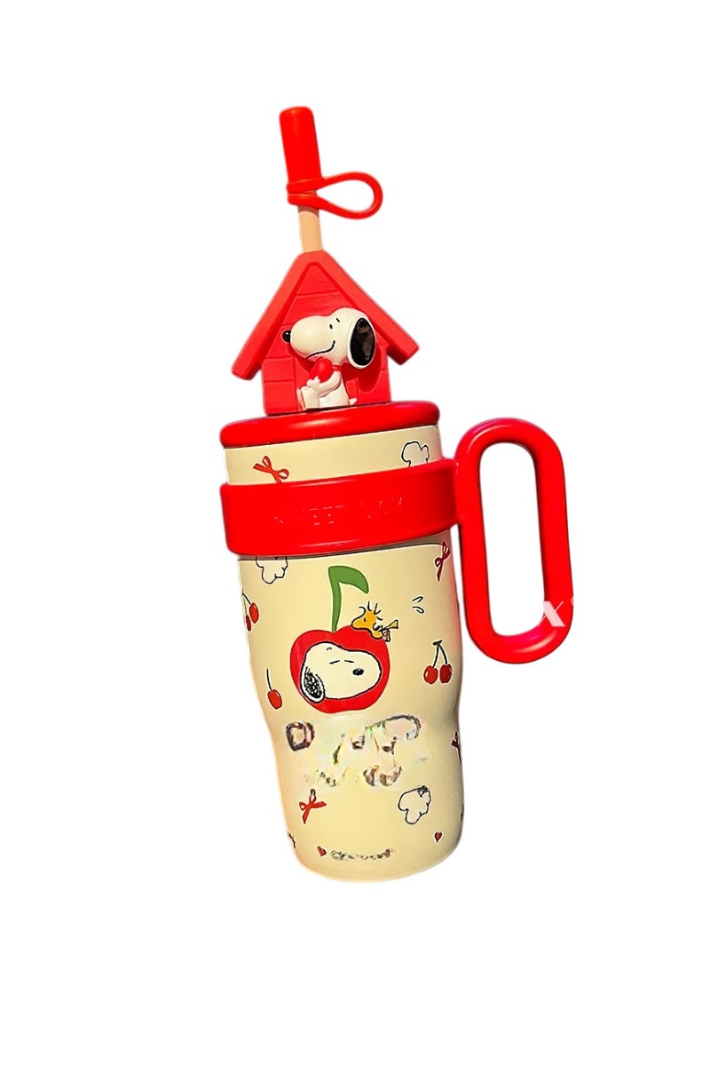 Snoopy Kids Water Bottle, Kids Thermal Stainless Steel Bottle, Leakproof And Insulated Cartoon Water Cup, Durable Cute Portable Bottle With Straw For Children, (1pc, Red)