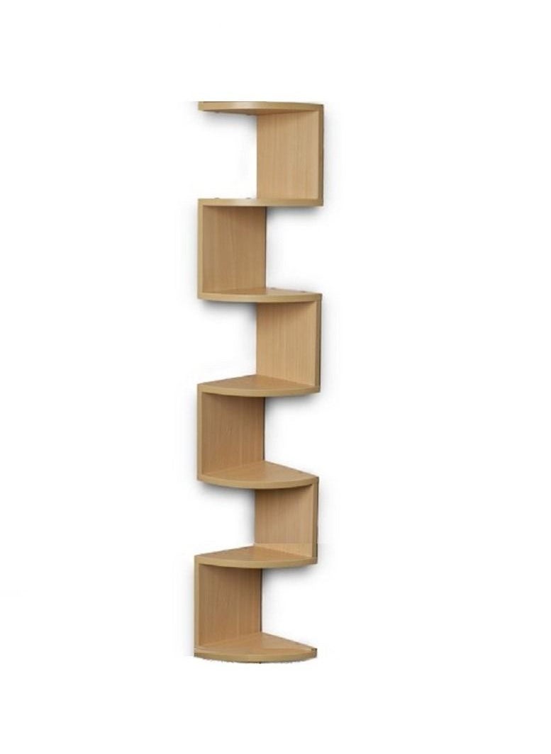 MARGOUN Wall Mount Corner Shelf Floating Home Office Decorative Shelving Wooden 7 Tier Modern Zigzag Bookcase Object Display Organizer Light Oak Brown  - Image 2