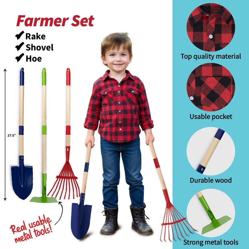 Born Toys 3-in-1 Outdoor Kids Dress Up Clothes for Toddlers  Washable Kids Dress Up Costume for Pretend Play for Boys & Girls  Gardening  Explorer & Farmer Costumes - Image 5