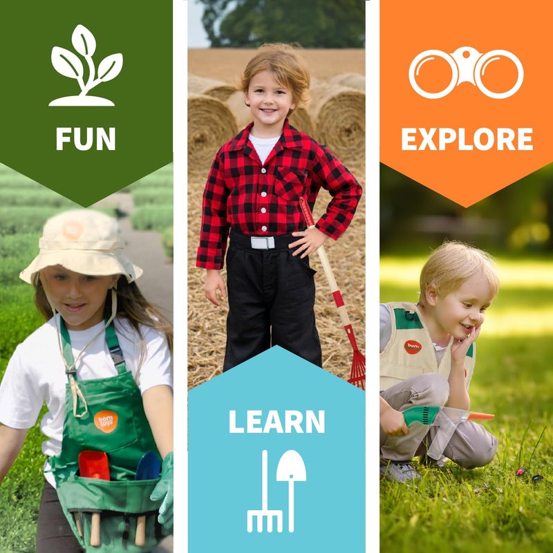 Born Toys 3-in-1 Outdoor Kids Dress Up Clothes for Toddlers  Washable Kids Dress Up Costume for Pretend Play for Boys & Girls  Gardening  Explorer & Farmer Costumes - Image 3