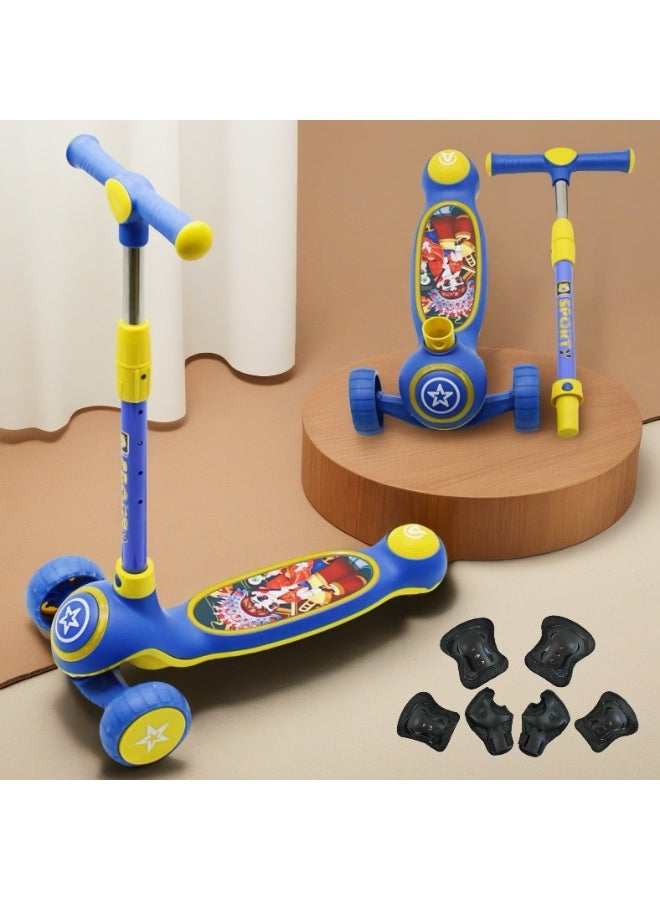 EASY FUTURE Scooters for Kids for 3 to 8 Years with Foldable & Height Adjustable Handle Kick Scooter with LED PU Wheels & Rear Brake & Music Kids Scooter Including Protective Gear Set - Image 1