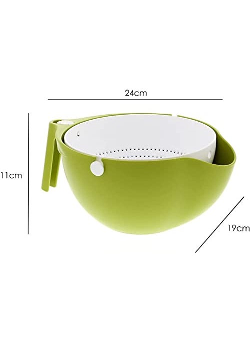 EZ Life - EZ Life Mesh Drainer Bowls - Sturdy - Plastic - Green & White - Strainer Basket Bowl Set for Washing Vegetable Fruit Pasta Noodles Food Items,Silicone Bowl,Vegetable Bowl,Detachable Strainer-Pack of 1 - Image 1