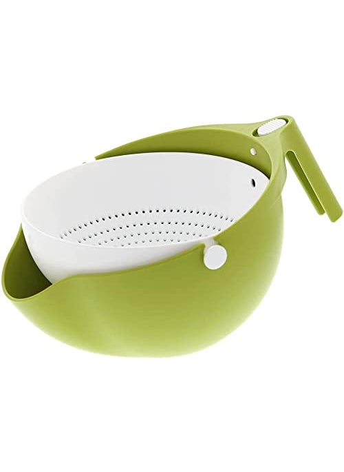EZ Life - EZ Life Mesh Drainer Bowls - Sturdy - Plastic - Green & White - Strainer Basket Bowl Set for Washing Vegetable Fruit Pasta Noodles Food Items,Silicone Bowl,Vegetable Bowl,Detachable Strainer-Pack of 1 - Image 1