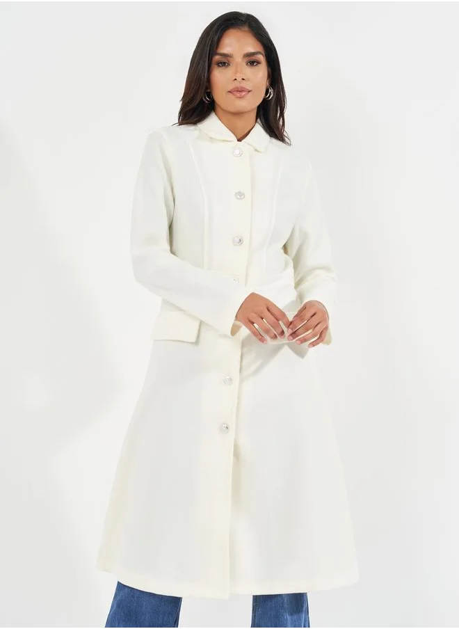 Styli Regular Fit Knee Length Buttoned Wool Like Coat
