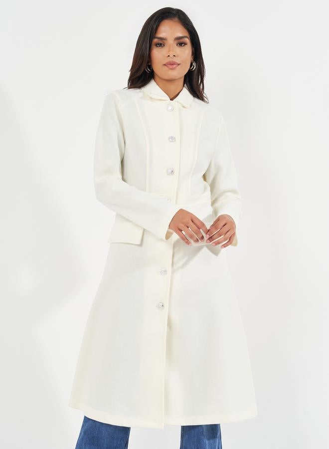 Styli Regular Fit Knee Length Buttoned Wool Like Coat - Image 3