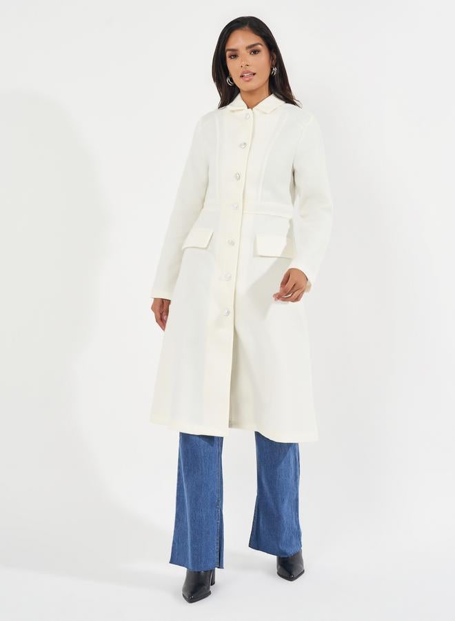 Styli Regular Fit Knee Length Buttoned Wool Like Coat - Image 2