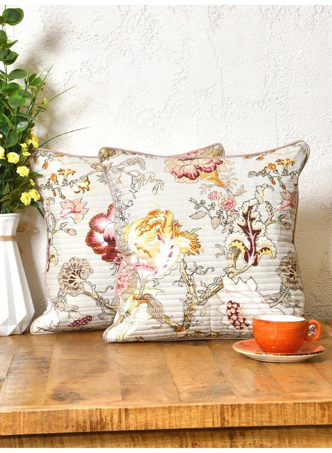 Clasiko Cotton 300 TC Cushion Covers Set Of 5; 18X18 Inches; Multicolor Flowers On Beige - Image 5