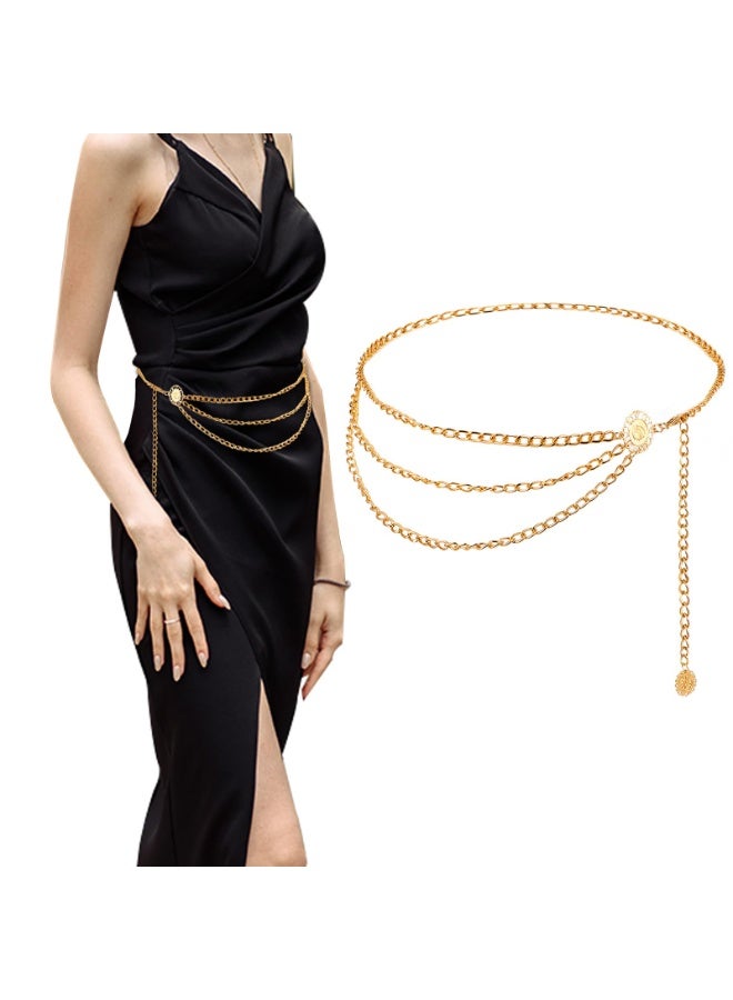 حزام خصر معدني متعدد الطبقات للنساء، سلسلة بطن الجسم للنساء، أحزمة ذهبية أنيقة قابلة للتعديل للنساء - Image 1