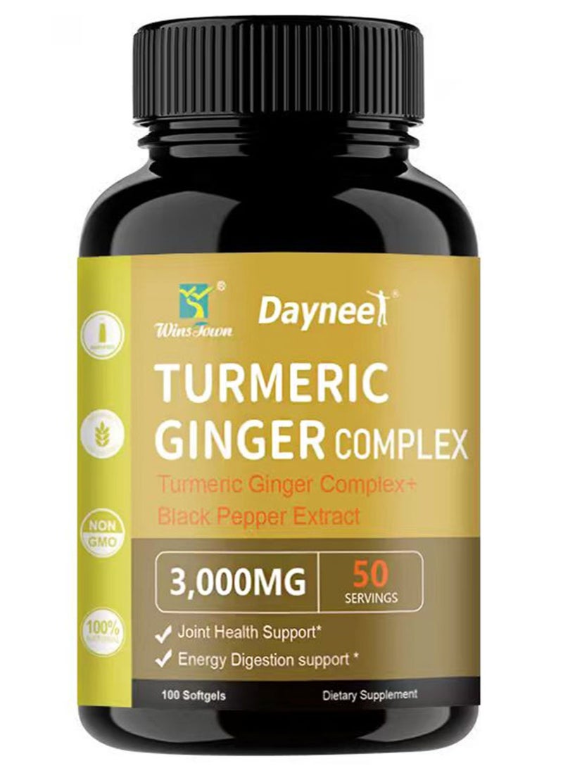 وينز تاون مكمل غذائي مركب الكركمين 3000 ملغ - مع الزنجبيل والكركم العضويين، ومستخلص الفلفل الأسود 95% كركمينويدات - امتصاص متطور، دعم إضافي للمفاصل ومضادات الأكسدة - 100 كبسولة هلامية - Image 1
