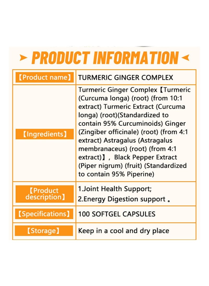 وينز تاون مكمل غذائي مركب الكركمين 3000 ملغ - مع الزنجبيل والكركم العضويين، ومستخلص الفلفل الأسود 95% كركمينويدات - امتصاص متطور، دعم إضافي للمفاصل ومضادات الأكسدة - 100 كبسولة هلامية - Image 4
