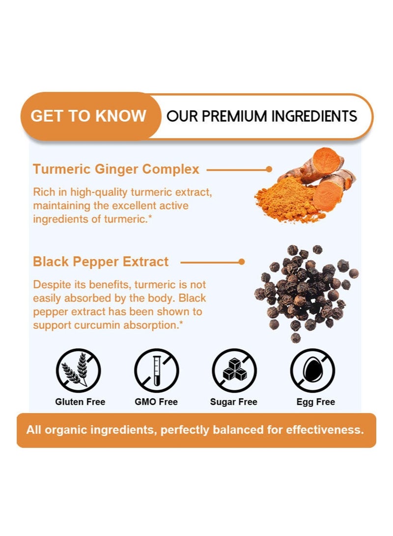 وينز تاون مكمل غذائي مركب الكركمين 3000 ملغ - مع الزنجبيل والكركم العضويين، ومستخلص الفلفل الأسود 95% كركمينويدات - امتصاص متطور، دعم إضافي للمفاصل ومضادات الأكسدة - 100 كبسولة هلامية - Image 3