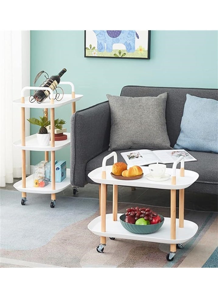 Rolling Utility Cart, Organizer Cart Shelves Multifunction Storage Trolley Serving Cart End Table with Lockable Wheels, Easy Assembly, for Office Living Room Kitchen Bathroom (Oval-White 2 Tier) - Image 2