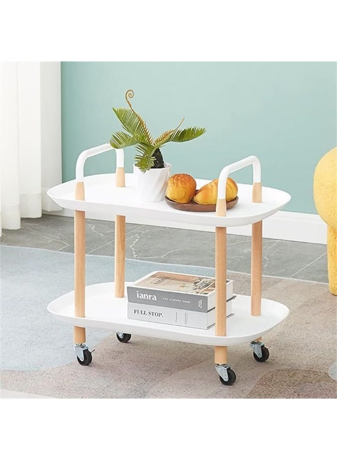 Rolling Utility Cart, Organizer Cart Shelves Multifunction Storage Trolley Serving Cart End Table with Lockable Wheels, Easy Assembly, for Office Living Room Kitchen Bathroom (Oval-White 2 Tier) - Image 1