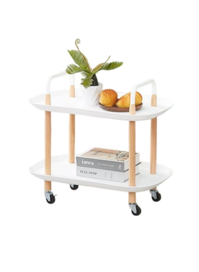 Rolling Utility Cart, Organizer Cart Shelves Multifunction Storage Trolley Serving Cart End Table with Lockable Wheels, Easy Assembly, for Office Living Room Kitchen Bathroom (Oval-White 2 Tier) - Image 3