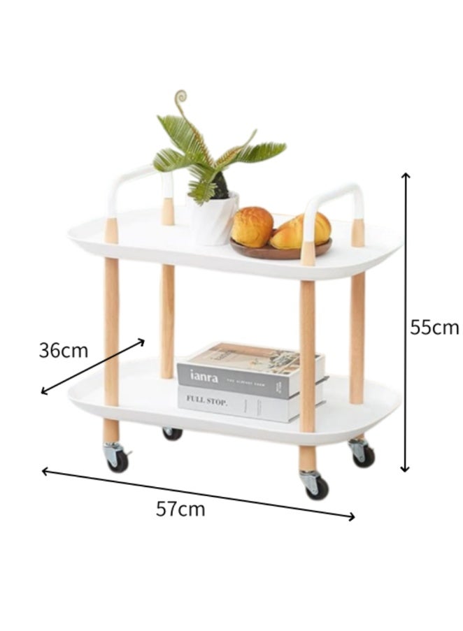 Rolling Utility Cart, Organizer Cart Shelves Multifunction Storage Trolley Serving Cart End Table with Lockable Wheels, Easy Assembly, for Office Living Room Kitchen Bathroom (Oval-White 2 Tier) - Image 5