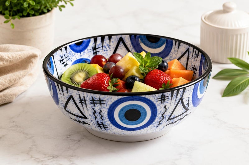 Handmade Ceramic Serving Bowl, Hand-Painted Blue Decorative Bowl, Artisan Pottery for Salad, Fruit, Snacks & Desserts, Made in Egypt, Available in Multiple Sizes (14x6 cm) - Image 3