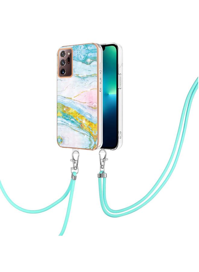 اس-توب جراب لهاتف Samsung Galaxy Note20 Ultra مصنوع من مادة TPU IMD مطلية بالكهرباء من الرخام مع حبل تعليق - Image 1