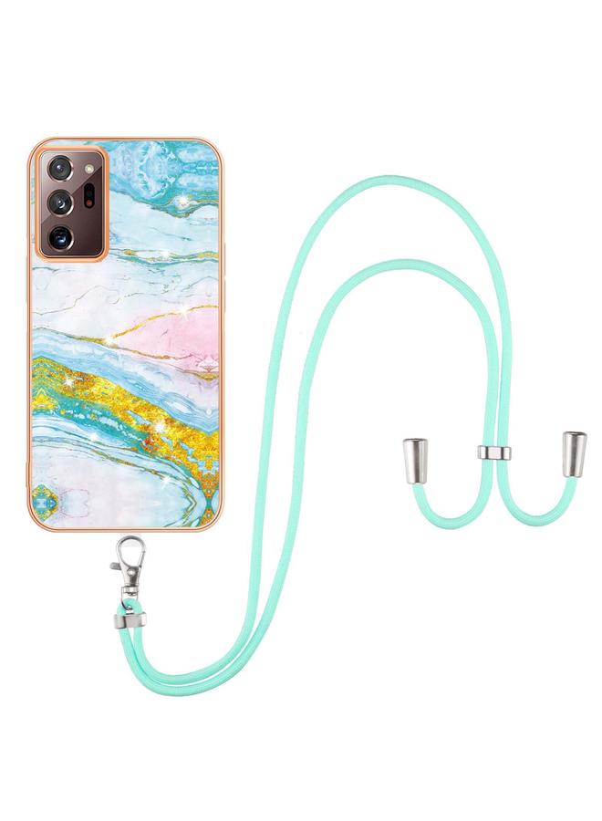 اس-توب جراب لهاتف Samsung Galaxy Note20 Ultra مصنوع من مادة TPU IMD مطلية بالكهرباء من الرخام مع حبل تعليق - Image 2