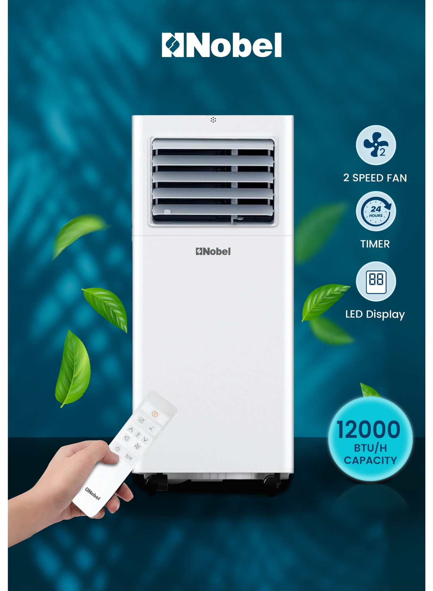 Portable Air Conditioner 12000 BTU 3-in-1 Cooling, Fan & Dehumidifier, Remote Control, LED Display - (1 Year Warranty) 1650 W NPAC12C1 white