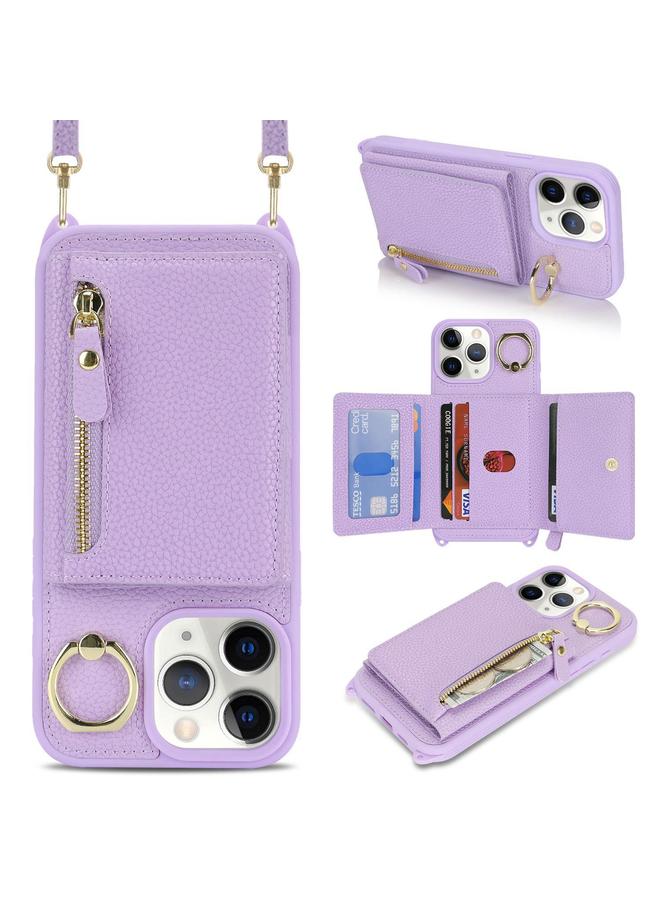 S-TOP Case For iPhone 11 Pro Crossbody Zipper Wallet Ring Holder Litchi Leather Phone Case - Image 1