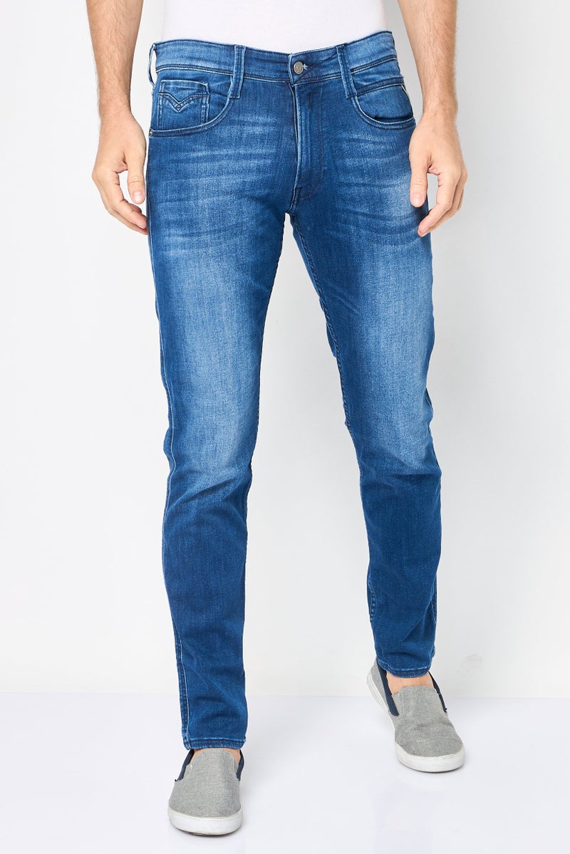 Replay جينز ضيق للرجال بتصميم مغسول وقابل للتمدد، أزرق متوسط - Image 1