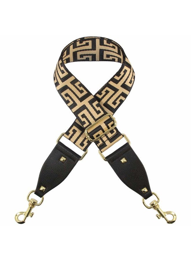Duwi Wide Handbag & Purse Strap - Broad Multicolor Striped Guitar Style Replacement Adjustable Canvas Crossbody Bag Strap, Black, Golden, Pattern - Image 1